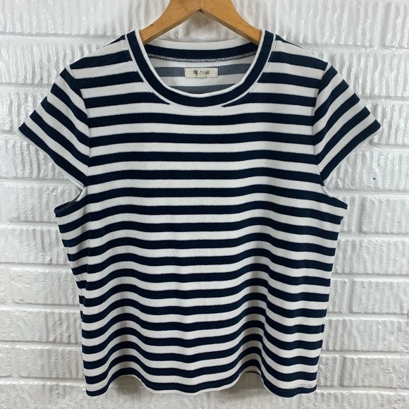 Madewell Velour Crewneck Tee Meg Stripe XL - Picture 4 of 7